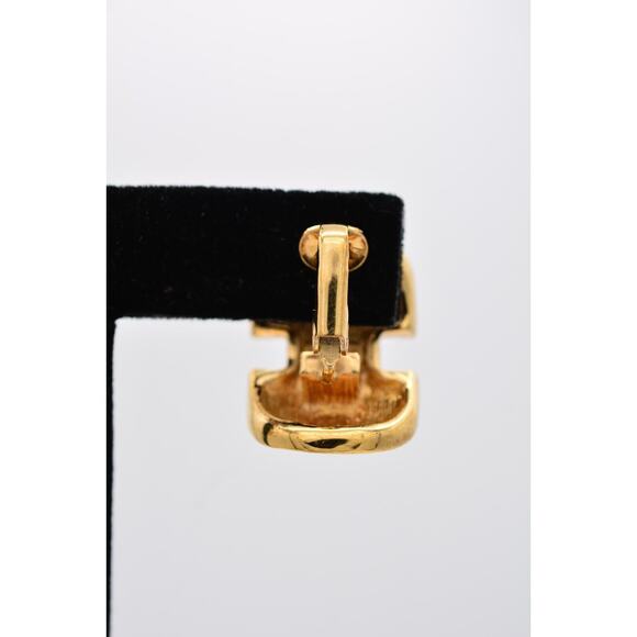 Givenchy Clip On Hoops Earrings Shiny Gold Chunky Runway Vintage Signed BinAI - Picture 9 of 12